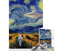 Rompecabezas Duro para Adultos 1000 Piezas Astronauta en Campo de Girasoles con ovnis Decoración del hogar Juguetes Ideas de Regalos para Juego Educativo Cada Pieza es única - tamaño 38x52cm