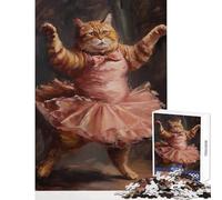 Rompecabezas Duro para Adultos 1000 Piezas Bailarina Gato atigrado Naranja Juguete para decoración de Pared Gran Regalo Juego práctico Cada Pieza es única - Tamaño 38x52cm