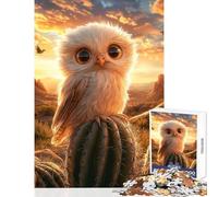 Rompecabezas Duro para Adultos 1000 Piezas Bonito búho sobre Cactus Juguetes de Bricolaje Regalo de cumpleaños Juego práctico colección de Artistas Bellas Artes tamaño 38x52cm
