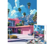 Rompecabezas Duro para Adultos 1000 Piezas casa Rosa Estilo Palm Springs Juguete para decoración de Pared Obra de Arte Regalo Juego práctico colección de Artistas Bellas Artes tamaño 38x26cm