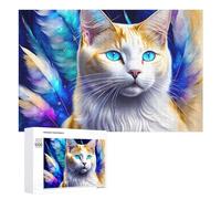 Rompecabezas duro para adultos, 1000 piezas de arte de gato con plumas de fantasía para adultos, juego familiar para diversión familiar, gran regalo para juegos, 1000 piezas