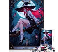 Rompecabezas Duro para Adultos 1000 Piezas diseño de Bruja de Anime en Escoba Cartas del Tarot Juguete para decoración de Pared Obra de Arte Regalo Juego práctico colección de Artistas Bellas Artes