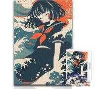 Rompecabezas Duro para Adultos, 1000 Piezas, diseño de Chica de Anime con Olas, para un Momento de Tranquilidad Relajante, Juguete de precisión estricta, tamaño 38x52cm