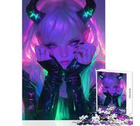 Rompecabezas Duro para Adultos 1000 Piezas diseño de Chica Diablo con Cuernos de neón Juguete Educativo Obra de Arte Regalo para Juego Educativo Cada Pieza es única Tamaño: 50x75cm