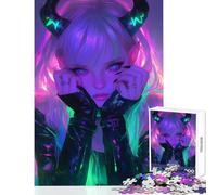 Rompecabezas Duro para Adultos 1000 Piezas diseño de Chica Diablo con Cuernos de neón Juguete Educativo Obra de Arte Regalo para Juego Educativo Cada Pieza es única Tamaño: 38x52cm