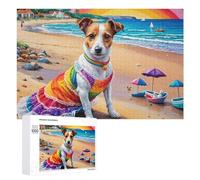 Rompecabezas duro para adultos, 1000 piezas, diseño de perro arcoíris, escena de playa, juego familiar para diversión familiar, gran regalo para juegos, 1000 piezas