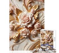 Rompecabezas Duro para Adultos 1000 Piezas Dorado Rosa Rosas decoración del hogar Juguetes Regalos para Mujeres y Hombres Juegos de relajación desafiantes para completar tamaño 38x26cm