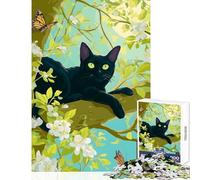 Rompecabezas Duro para Adultos 1000 Piezas Gato Negro en un árbol floreciente Juguete Educativo Gran Regalo para Juegos Juegos educativos colección de Artistas Bellas Artes tamaño 50x75cm