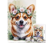 Rompecabezas Duro para Adultos 1000 Piezas Lindo Corgi con Corona de Flores Acuarela decoración del hogar Juguetes Regalos para Mujeres y Hombres Juegos de relajación desafiantes para completar