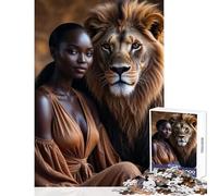 Rompecabezas Duro para Adultos 1000 Piezas Mujer Negra y león Juguete para decoración de Pared Obra de Arte Regalo Juego práctico colección de Artistas Bellas Artes tamaño 38x26cm