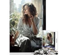 Rompecabezas Duro para Adultos 1000 Piezas Mujer sentada Cerca de la Ventana Juguete para decoración de Pared Obra de Arte Regalo Juego práctico colección de Artistas Bellas Artes tamaño 38x52cm