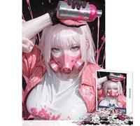 Rompecabezas Duro para Adultos 1000 Piezas niña de Pelo Rosa con máscara de Gas decoración del hogar Juguetes Regalo Divertido Juego Familiar Cada Pieza es única Tamaño: 38x26cm