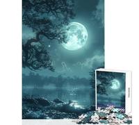 Rompecabezas Duro para Adultos 1000 Piezas Paisaje de río a la luz de la Luna decoración del hogar Juguetes Regalo Divertido Juego Familiar Cada Pieza es única Tamaño: 50x75cm
