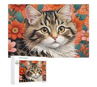Rompecabezas duro para adultos, 1000 piezas, retrato de gato floral, 2 rompecabezas para adultos, juego familiar para diversión familiar, gran regalo para juegos, 1000 piezas