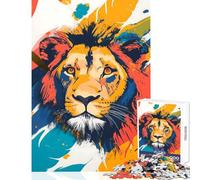Rompecabezas Duro para Adultos 1000 Piezas Retrato de león con Fondo Abstracto Juguete para decoración de Pared Regalo de cumpleaños para Juego Educativo Cada Pieza es única Tamaño: 38x52cm