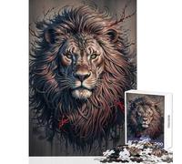 Rompecabezas Duro para Adultos 1000 Piezas Retrato de león majestuoso con Acentos Rojos Juguete para decoración de Pared Obra de Arte Regalo Juego práctico colección de Artistas Bellas Artes 50x75cm