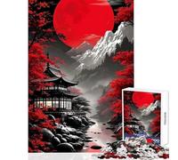 Rompecabezas Duro para Adultos 1000 Piezas Templo japonés con Luna roja decoración del hogar Juguetes Ideas de Regalo para Juegos educativos Cada Pieza es única - tamaño 38x52cm