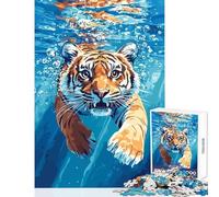 Rompecabezas Duro para Adultos 1000 Piezas Tigre Nadando bajo el Agua Juguetes antiestrés Regalo Divertido Juegos educativos desafío Educativo tamaño 38x52cm