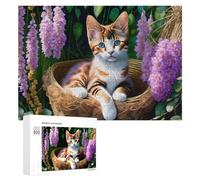 Rompecabezas duro para adultos, 300 piezas, cesta floral, impresión artística de gato, rompecabezas para adultos, juego familiar para diversión familiar, gran regalo para juegos, 300 piezas