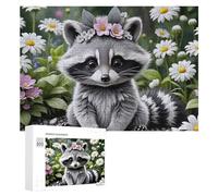 Rompecabezas duro para adultos, 300 piezas, diseño de mapache floral, para adultos, juego familiar para diversión familiar, gran regalo para juegos, 300 piezas