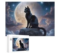 Rompecabezas duro para adultos, 300 piezas, gato negro, cielo iluminado por la luna, juego familiar para diversión familiar, gran regalo para juegos, 300 piezas