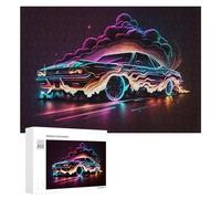 Rompecabezas duro para adultos, 300 piezas, impresión artística de coche de neón, 4 rompecabezas para adultos, juego familiar para diversión familiar, gran regalo para juegos, 300 piezas