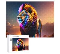 Rompecabezas duro para adultos, 500 piezas, colorido león, puesta de sol, obras de arte para adultos, juego familiar para diversión familiar, gran regalo para juegos, 500 piezas