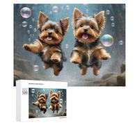 Rompecabezas duro para adultos, 500 piezas de cachorros Yorkie felices flotando con burbujas, rompecabezas para adultos, juego familiar para diversión familiar, gran regalo para juegos, 500 piezas