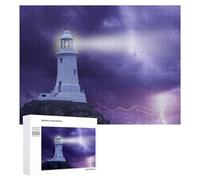 Rompecabezas duro para adultos, 500 piezas, faro, tormenta, rayo, cielo morado, rompecabezas para adultos, juego familiar para diversión familiar, gran regalo para juegos, 500 piezas