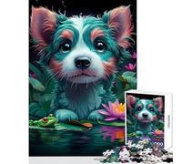 Rompecabezas Duro para Adultos de 1000 Piezas Cachorro en un Estanque Pastor Australiano Animal decoración del hogar Juguetes Ideas de Regalos para Juegos educativos Cada Pieza es única - 38x52cm