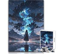 Rompecabezas Duro para Adultos de 1000 Piezas, Chica de Anime Mirando Las Estrellas Junto al Lago, Momento de Tranquilidad Relajante, Disfrute, Juguete de precisión estricta, tamaño estándar 38x52cm