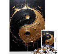 Rompecabezas Duro para Adultos de 1000 Piezas con símbolo Yin Yang en Dorado y Negro Juguetes antiestrés Regalos de Amigo Secreto Juegos Familiares desafío Educativo tamaño 38x52cm