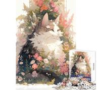 Rompecabezas Duro para Adultos de 1000 Piezas diseño de Gato Entre Flores para decoración del hogar Regalo Divertido Juego Familiar Cada Pieza es única Tamaño: 38x52cm