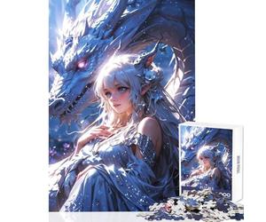 Rompecabezas Duro para Adultos de 1000 Piezas: Enchanted Bond Elven Maiden y Mystic Dragon Juguetes antiestrés Regalo Divertido Juegos educativos desafío Educativo tamaño 38x52cm