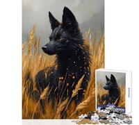 Rompecabezas Duro para Adultos de 1000 Piezas: Lobo Negro en un Campo de Trigo Dorado Decoración del hogar Juguetes Ideas de Regalo para Juegos educativos Cada Pieza es única Tamaño: 38x26cm