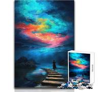 Rompecabezas Duro para Adultos de 1000 Piezas: Mujer Caminando hacia un Cielo Colorido Un Momento de Tranquilidad Relajante Juguete de precisión estándar Tamaño: 38x52cm