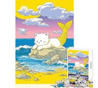 Rompecabezas Duro para Adultos de 1000 Piezas: Purrmaid︰ Gato Sirena en la Playa decoración del hogar Juguetes Regalo Divertido Juego Familiar Cada Pieza es única Tamaño: 38x52cm