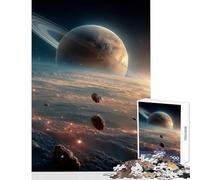 Rompecabezas Duro para Adultos de 1000 Piezas: Saturno y asteroides en el Espacio Decoración del hogar Juguetes Regalos para Mujeres y Hombres Juegos de relajación Desafiante de completar 50x75cm