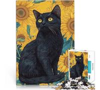 Rompecabezas Duro para Adultos de 2000 Piezas “Gato Negro y Girasoles” Hecho de Papel,para Mayores de 14 años Montaje del Modelo Regalo de cumpleaños。tamaño:70x100cm/27.5x39.3pulgada
