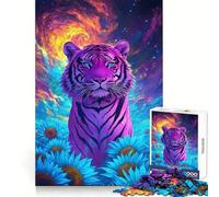 Rompecabezas Duro para Adultos Tigre Psicodélico Campo de Girasoles 1000 Piezas, Juguete de lógica sólida, diversión Sencilla, Corte de precisión, (38x26cm)