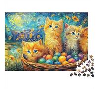 Rompecabezas Easter Kittens 1000 Piezas Adultos Gatitos Huevos Pascua Noche Estrellada Premium Grueso Resistente Vibrante Desafiante Alivio Estrés Juego Regalo 70x50cm/1000pzs