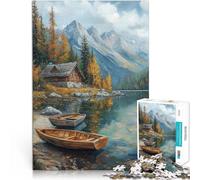 Rompecabezas Educativo de 1000 Piezas “Cabaña de montaña Junto al Lago” Hecho de Papel,para Mayores de 14 años Juguetes educativos para Aprender Regalos de cumpleaños de Navidad。tamaño:38x52cm