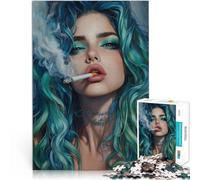 Rompecabezas Educativo de 1000 Piezas para Adultos Mujer adicta al Tabaco Madera，para Mayores de 14 años Juguetes de decoración del hogar Regalo de Obra de Arte。tamaño：50x75cm