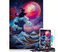 Rompecabezas El Gato Mago y la Gran Ola,1000 Piezas,Juego de Memoria Cerebral, Corte láser,Actividad Absorbente para Noches tranquilas (38x52cm)