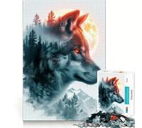 Rompecabezas El Lobo Blanco y la Luna 1000 Piezas Juego de Habilidad Mental Ajuste Estable sin Piezas Que se muevan pasatiempo Agradable para Fines de Semana Largos (38x52cm)