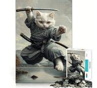 Rompecabezas El Poder del Gato samurái de 1000 Piezas para Adultos Mejora la Memoria Tiempo de Aprendizaje Obra de Arte para armar 38x26cm