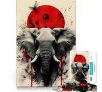 Rompecabezas Elefante Sol Rojo para Adolescentes 1000 Piezas Mejora la Memoria Alivia la Tensión Bordes Precisos Pieza de Bellas Artes (38x52cm)