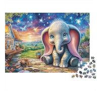 Rompecabezas Elephant Garden 1000 Piezas Adultos Elefante Lindo Cabaña Estrellas Premium Grueso Resistente Vibrante Desafiante Duro Alivio Estrés Regalo Familiar 38x26cm/1000pzs