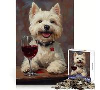 Rompecabezas Encantador con diseño de Perro y Vino para Adultos,1000 Piezas,Ideal para Relajarse y Pensar con claridad,con Bordes precisos Un Regalo Original (50x75cm)