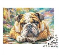 Rompecabezas English Bulldog 1000 Piezas Adultos Bulldog Calle Adoquinada Flores Premium Grueso Resistente Vibrante Desafiante Duro Alivio Estrés Regalo 38x26cm/1000pzs
